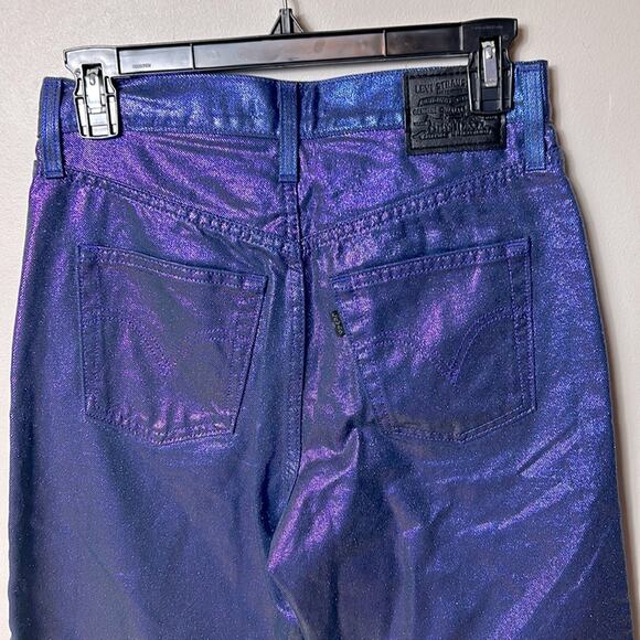 NEW Levi’s Premium purple metallic iridescent Ribcage straight ankle jeans, 26 - Picture 8 of 13